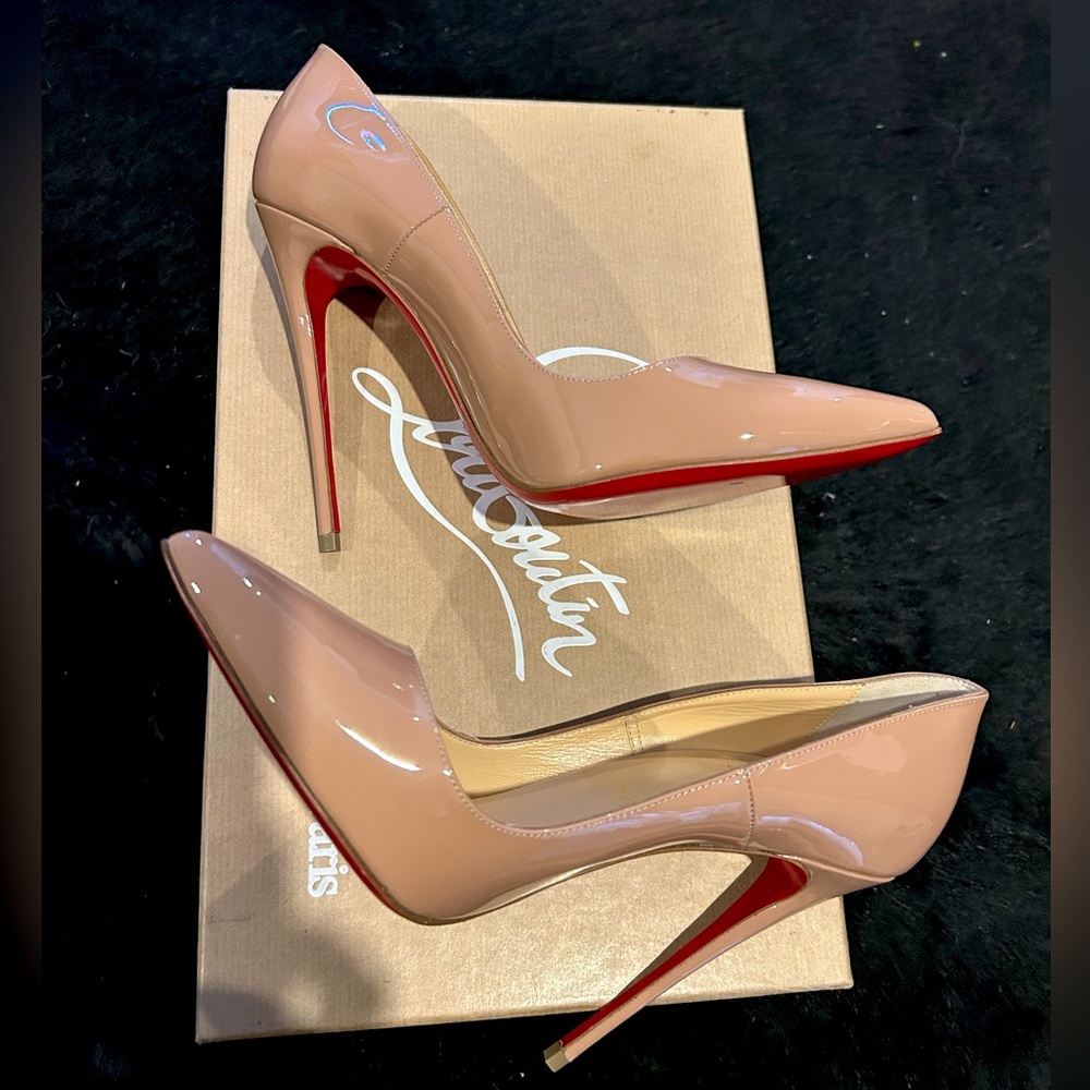 Christian Louboutin Blush Patent Heels with Red Soles